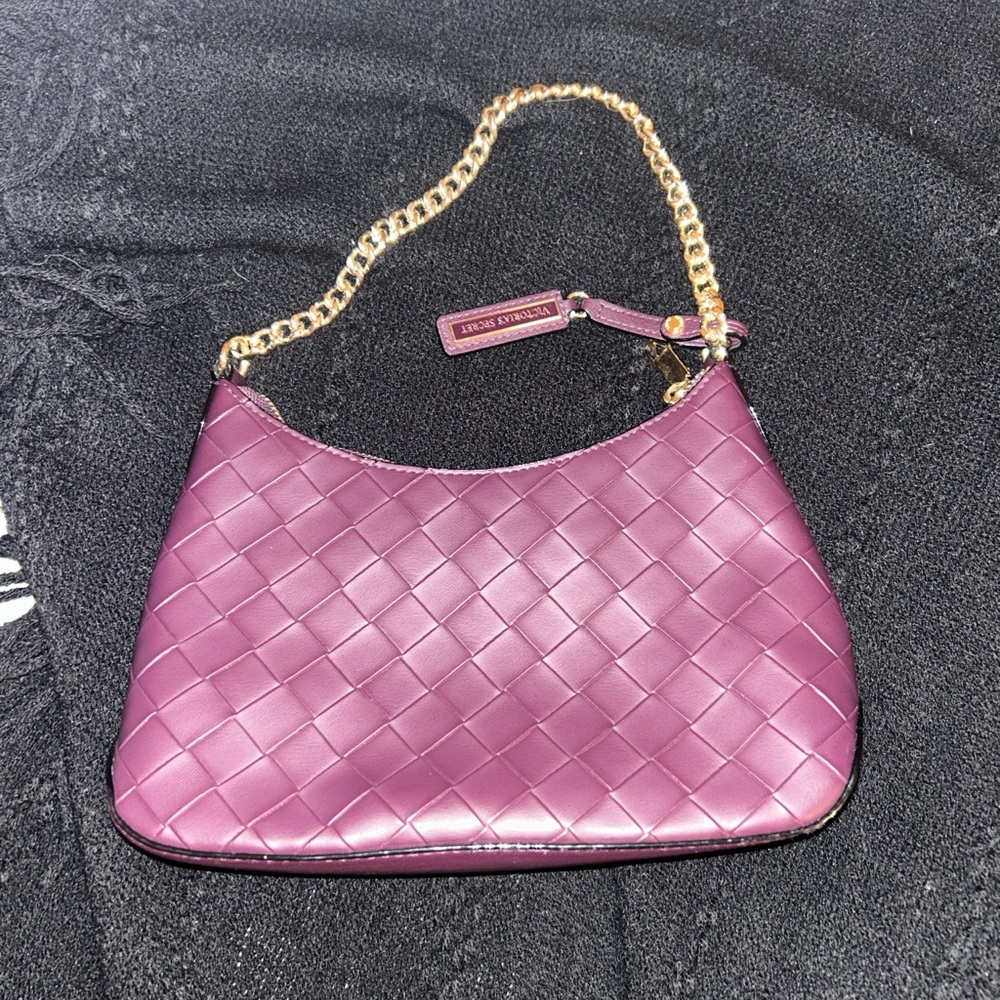 Victoria Secret Purple Shoulder Bag with Gold Chain and Textured Design